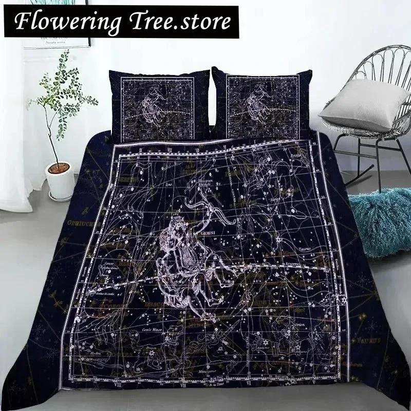Constellation Duvet Cover Yellow Constellation King Size Bedding Set For Astronomy Enthusiast Soft Twin Polyester Quilt Cover