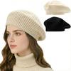 Fashion Crochet Beret Hat Knitted Soft French Artist Hat Solid Color Thin Beanie Cap