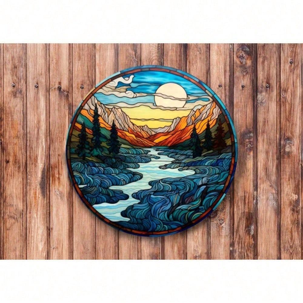 Vintage Mountain Stream Metal Sign Waterproof Rustproof Tin Art For Halloween Kitchen Living Room Decor
