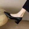 New women's fashion single shoes pointed large size rubber soft sole casual solid color medium heel square heel small leather shoes women