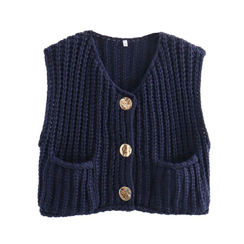 Pocket Sleeveless Knit Vest Cardigan Pocket Sleeveless Sweater Vest Cardigan