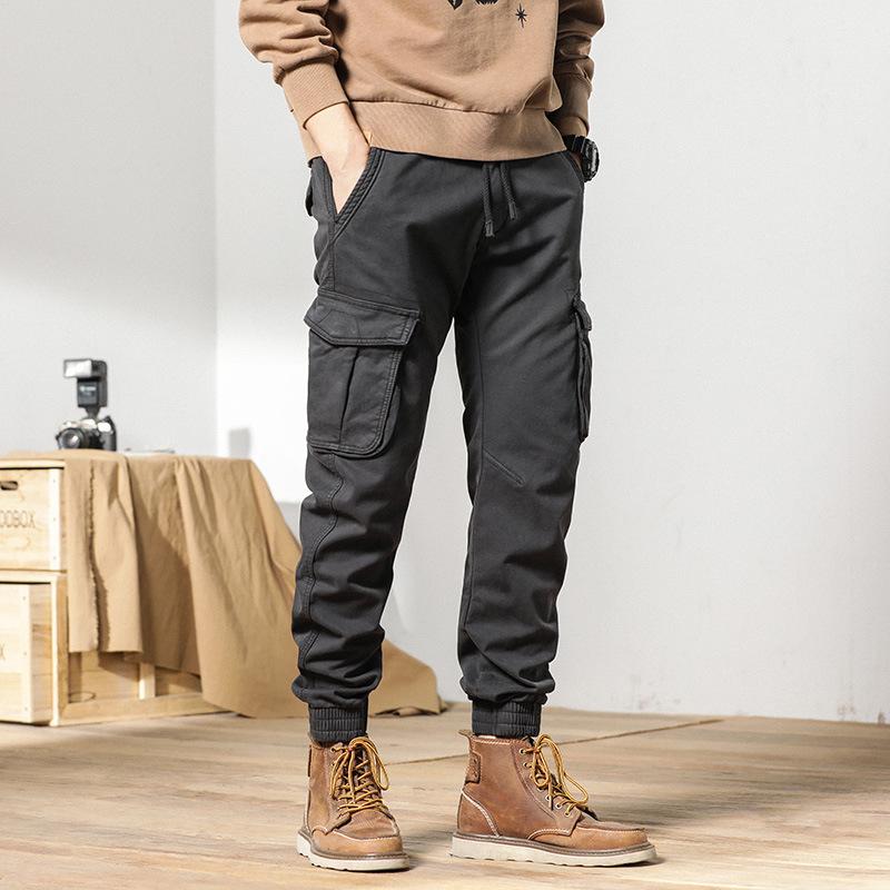 

Pockets Winter Cargo Pants Men Fleece Liner Warm Slim Fit Joggers Streetwear Casual Cotton Thermal Trousers 27 серый