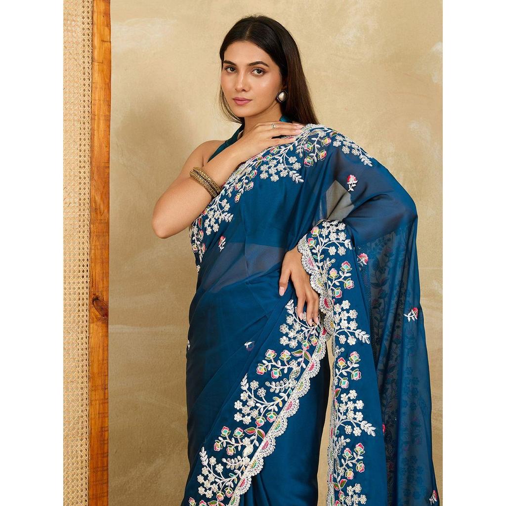 Midnight Elegance Rangoli Silk Saree