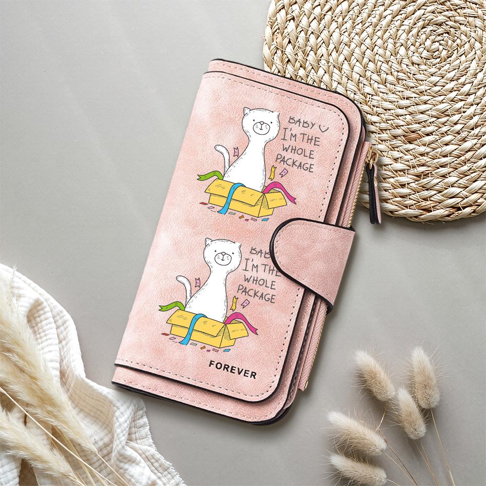 Cute Cat Print Women Long Wallet Fashion Portable PU Leather Card Holder Forever Daily Purse