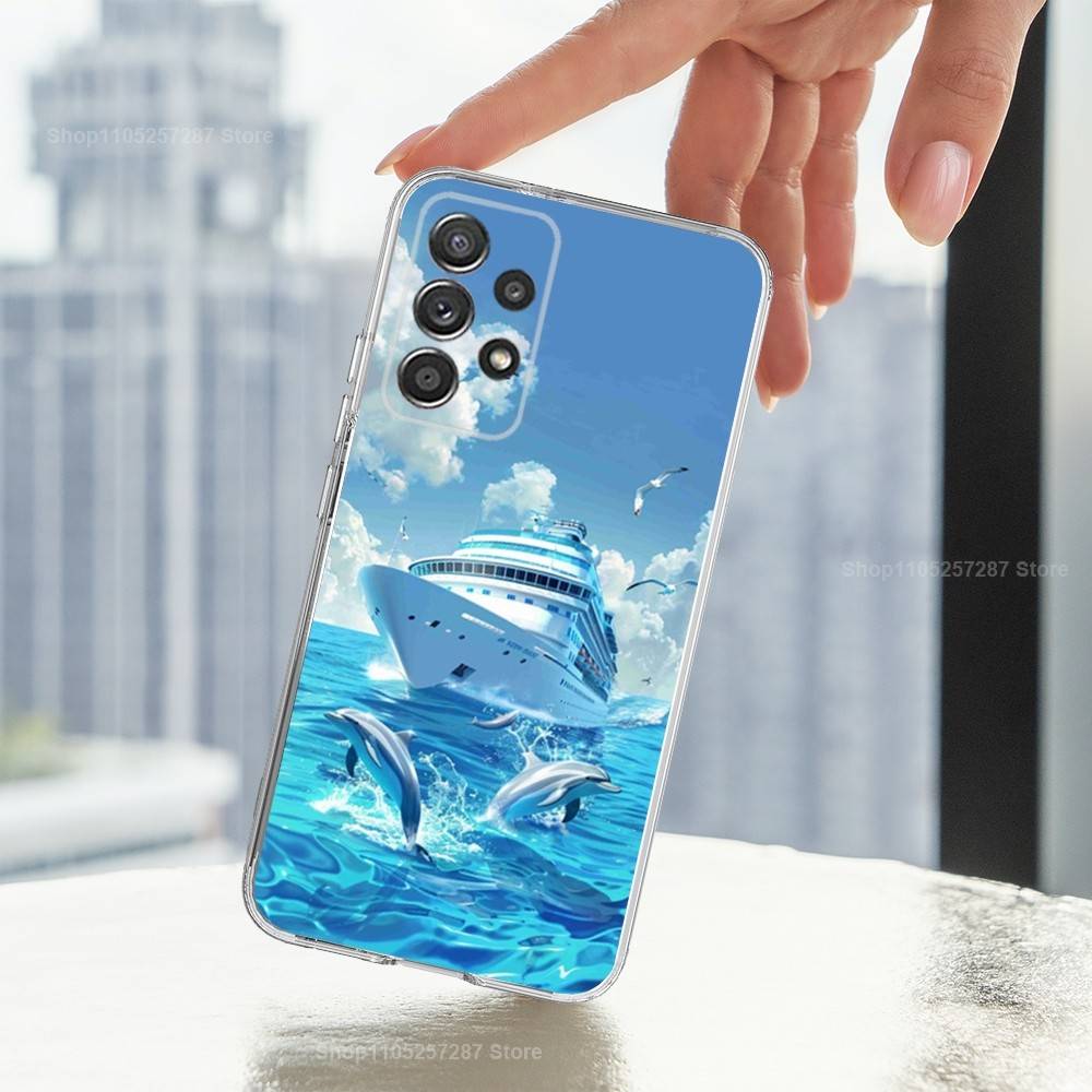 Painting Art Sailing Boat Phone For Samsung A30,71,51,S20,10,9,Ultra,FE,Lite, S21,23,22,PIus,Transparent, Silicone Case