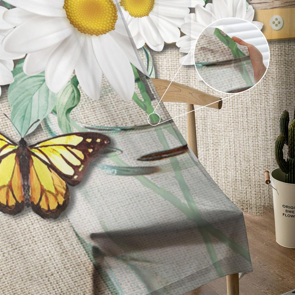 Wood Grain Daisy Butterfly Curtain For Living Room Transparent Tulle Curtains Window Sheer For The Bedroom Accessories Decor