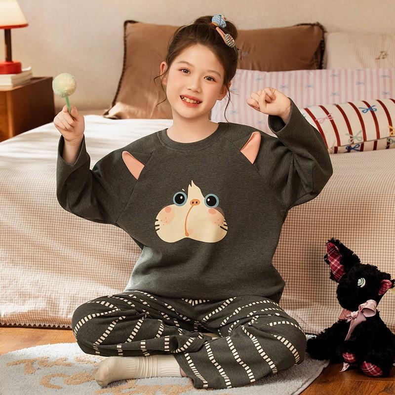 Girls Long Sleeve Cotton Pajama Set Cartoon Print Home Sleepwear Ages 8 Fall Comfortable Kids Loungewear