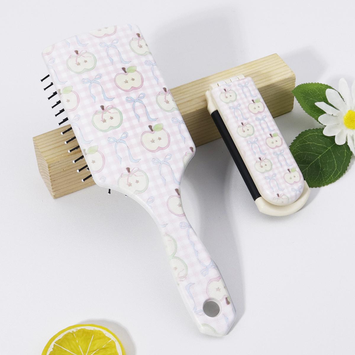 Fruit pattern series comb two-piece set, including square airbag comb and portable folding comb,Special for real hair wigs