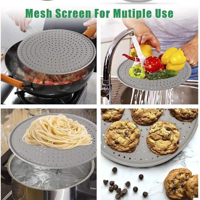Silicone Kitchen Splatter Screen with Handle Heat-resisting Oil Splash Guard Drain Board Cover Kitchen Frying Pan Cooking Tools