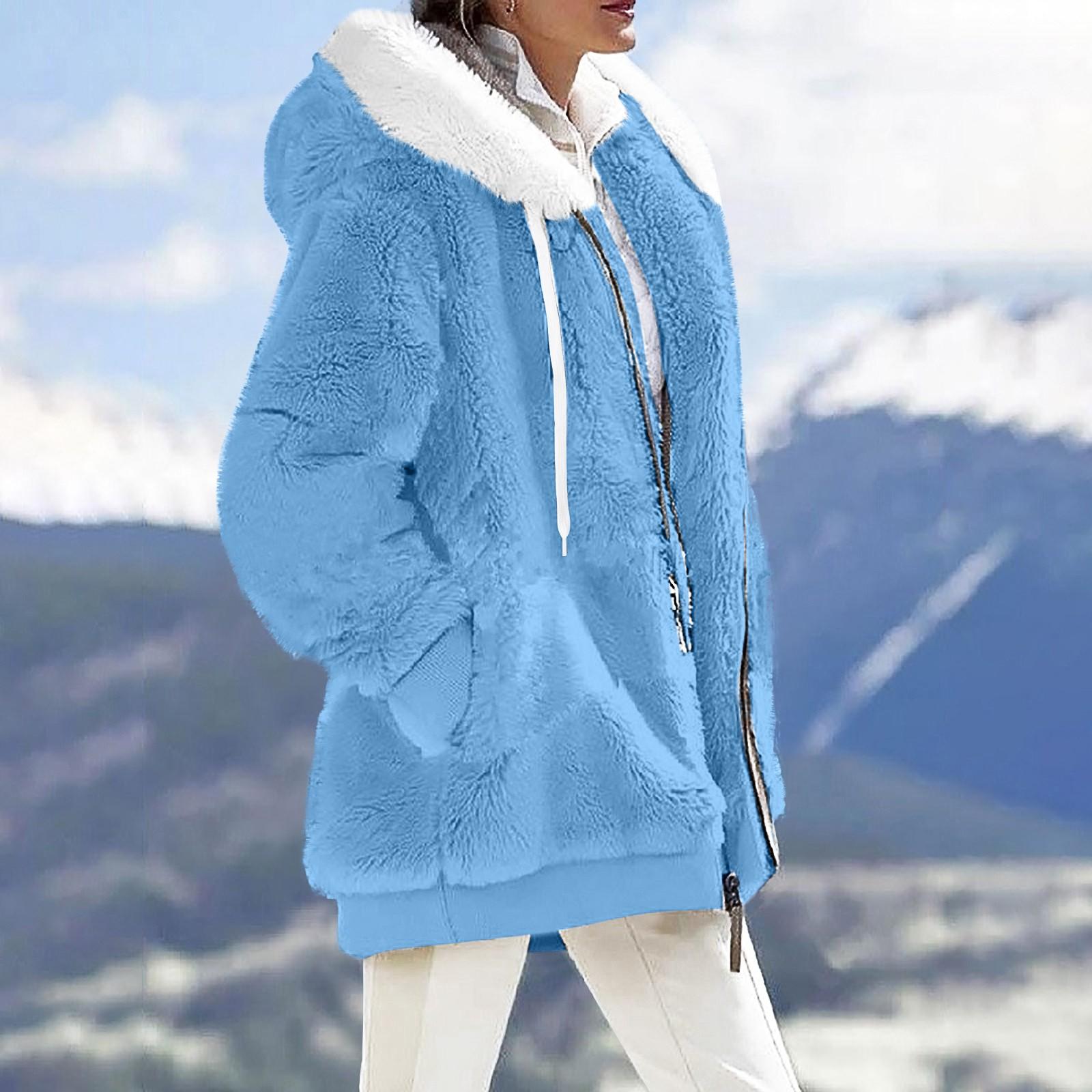 

Женская модная пушистая однотонная куртка с капюшоном, длинными рукавами, карманом на молнии, свободного кроя, теплая M