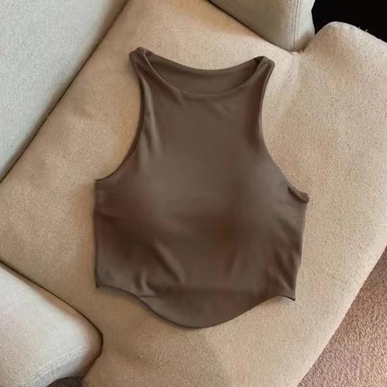 Canottiera imbottita da donna con reggiseno integrato, doppia fodera, collo alto, canottiera da stratificare, magliette basic, aderente, top estivo da uscire