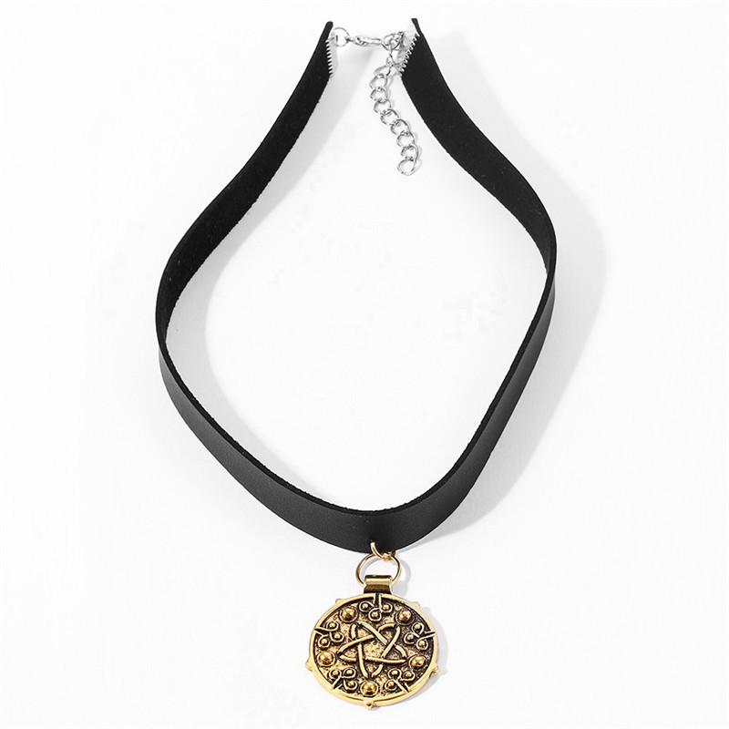 Minimalist Leather Collar Necklace in Antique Gold and Silver for Witcher