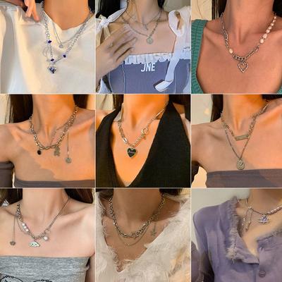 Wind Fashion Double-Layer Love Necklace Female Splicing Cold Wind Female Hip-Hop Long Sweater Sweater Chain Tide