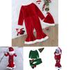 Festive Christmas Kids Girls Plush Flared Pants Suit With Santa Hat Tree Hat