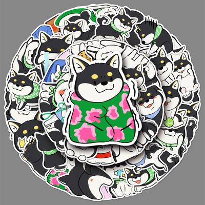 50 Black Chai Cartoon Stickers Cute Hand-painted Dog Shiba Inu Hand Account Decorative Water Cup Mobile Phone Gum Stickers