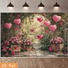 2D Rose Garden Heart Balloon Backdrop Wedding Photography Background