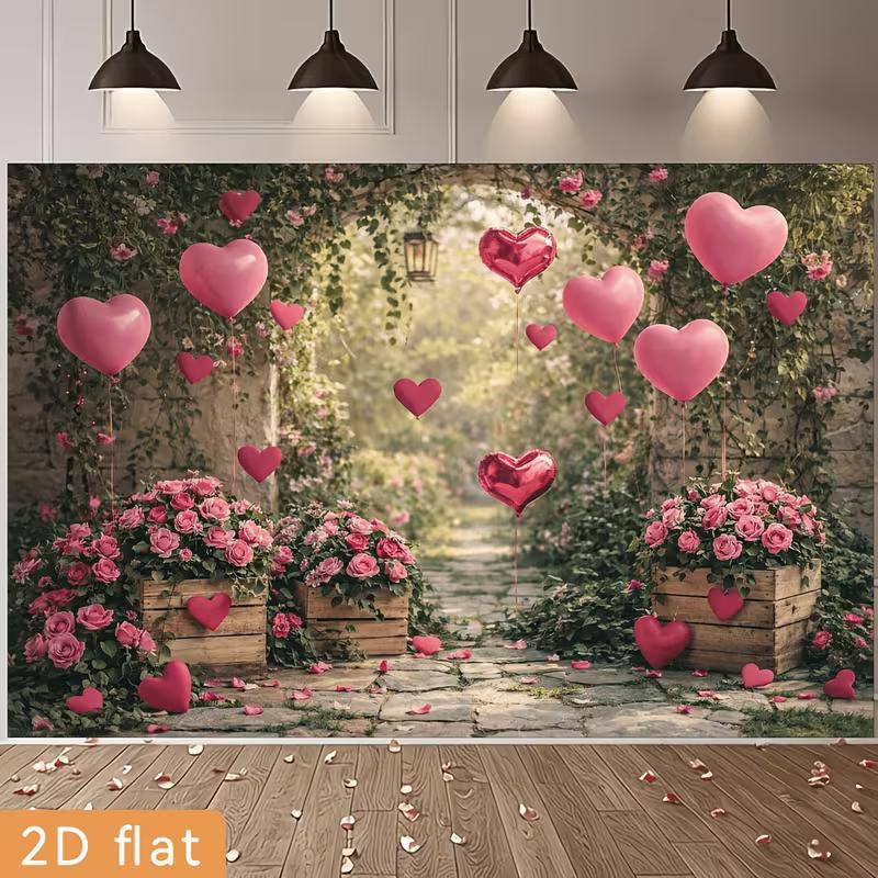 2D Rose Garden Heart Balloon Backdrop Wedding Photography Background