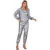 Unisex PVC Sports Suit Long Sleeve Zipper Hooded Top Elastic Waistband Pants Fitness Workout Outfits