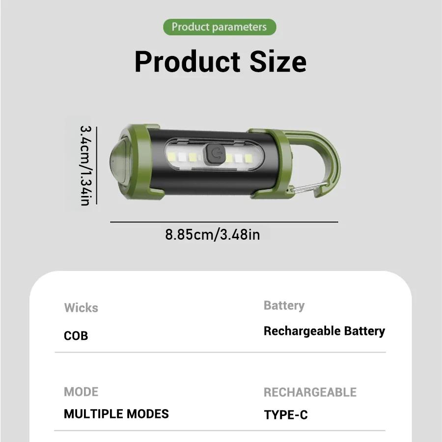 Rechargeable Keychain Camping Tent Lamp Multifunction COB Work Light Outdoor Emergency Torch Light for Walking Searching Hiking