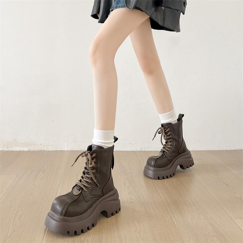 Bottes Martin à plateforme polyvalentes rétro marron pour fans de Queen, nouvelles bottines courtes rehaussantes automne 2025 pour femmes, style britannique