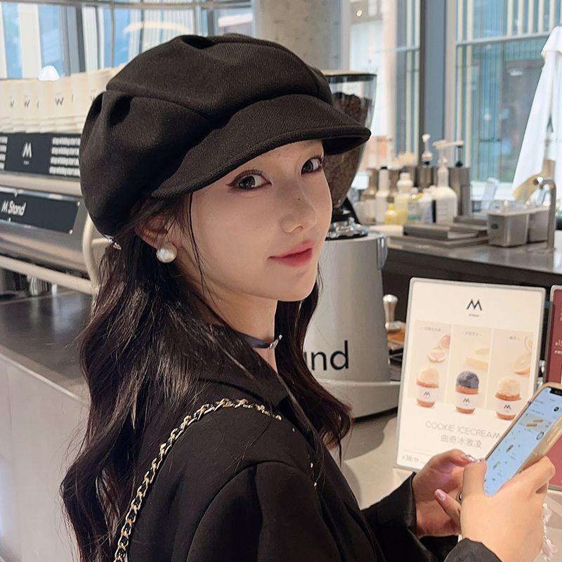 

a Little Cloud Octagonal Cap Children s Autumn and Winter Big Head Circumference Easiest for Match Retro Peaked Cap Heattech Painter Beret Black All yards