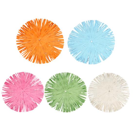 Round Paper Placemats with Tassel Fringe Handmade Woven Heat-Resistant Table Mats Non-Slip Coasters for Cups Plates Kitchen Dining Decor