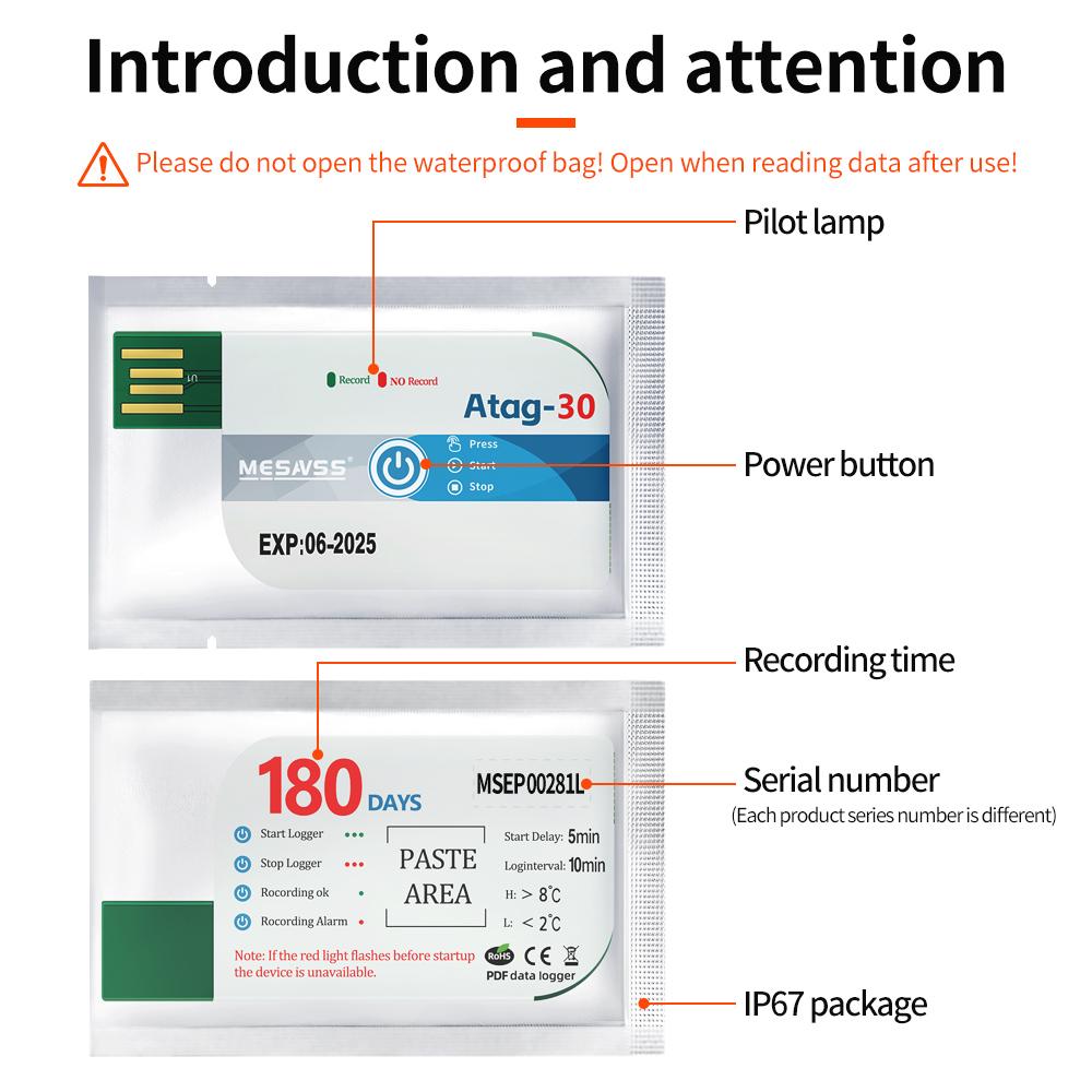 180 Days Single Use Temperature Recorder PDF Report USB Temperature Data Logger for Storage Refrigerated Transport Laboratory