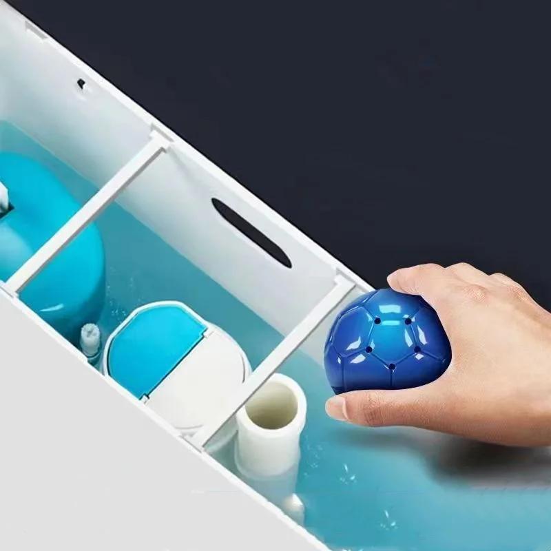 Automatic Toilet Cleaning Tool - Circular Plastic Design with Blue Ball, Easy to Maintain Bathroom, No Electricity Required