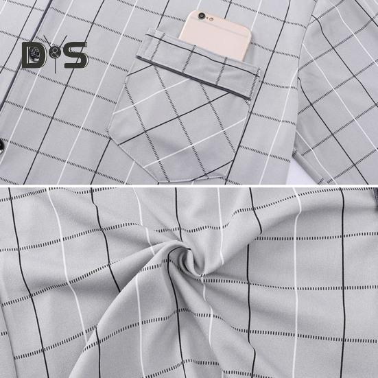 2Pcs/Set Men Pajamas Set Plaid Print Lapel Long Sleeve Single Breasted Shirt Elastic Waist Long Pants Set Loose Fit Loungewear Suit