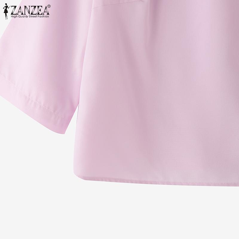 ZANZEA Women Casual Round Neck Solid Color Loose 3/4 Sleeve Blouse