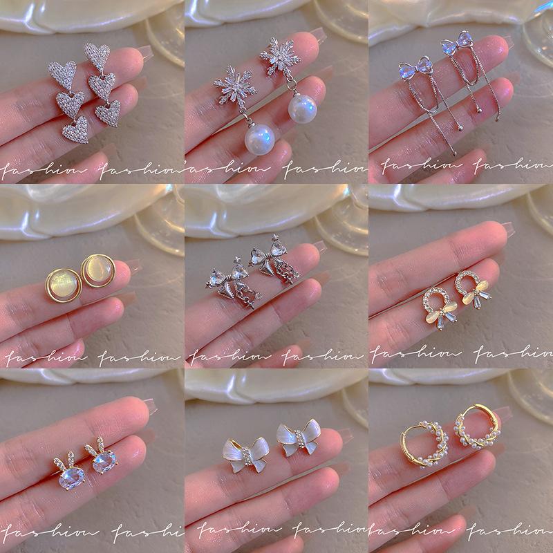 Silver Needle Pearl Zircon Earrings Women's High-end Sense Niche Temperament Cold Wind Mori Earrings Ear Jewelry