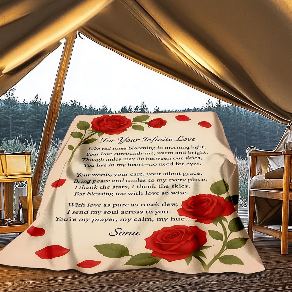 1pc Rose Butterfly Throw Blanket Polyester Fiber, Lightweight Flannel, Soft & Warm, All Season Use for Outdoor, Camping