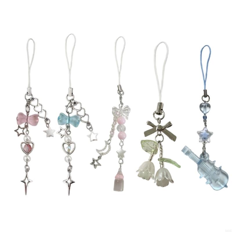 Handmade Butterfly Matching Phone Charm Pink And White Keychain Y2K Star Cute Bowknot Bead Handmade Sweet Girl Keychain Love