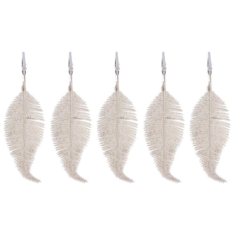 5Pcs Glittering Feather Artificial Leaves Clip Christmas Tree Ornaments Navidad New Year Wedding Christmas Party Home Decoration