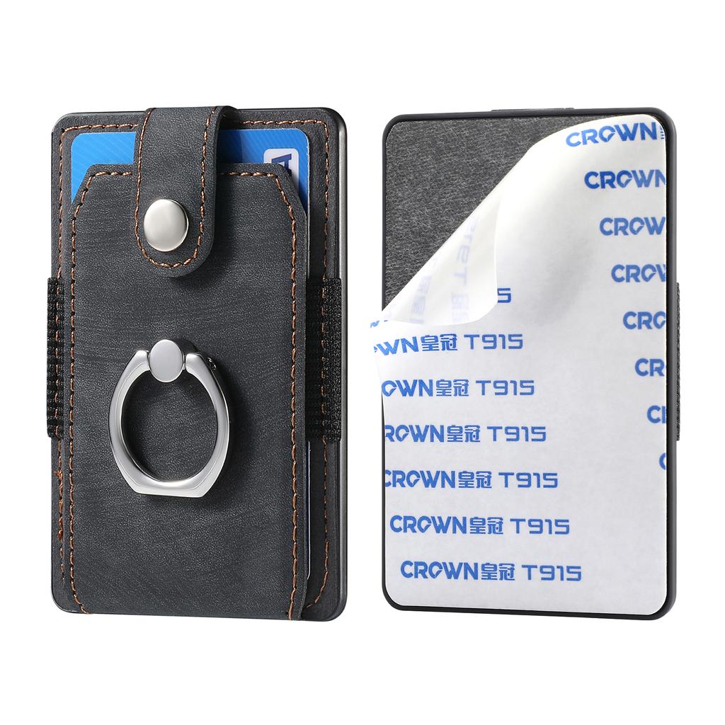 Phone Holder Wallet Case Card Slot Holder PU Leather Back Sticker Adhesives With Ring Stand For Mobile Phone iPhone Samsung