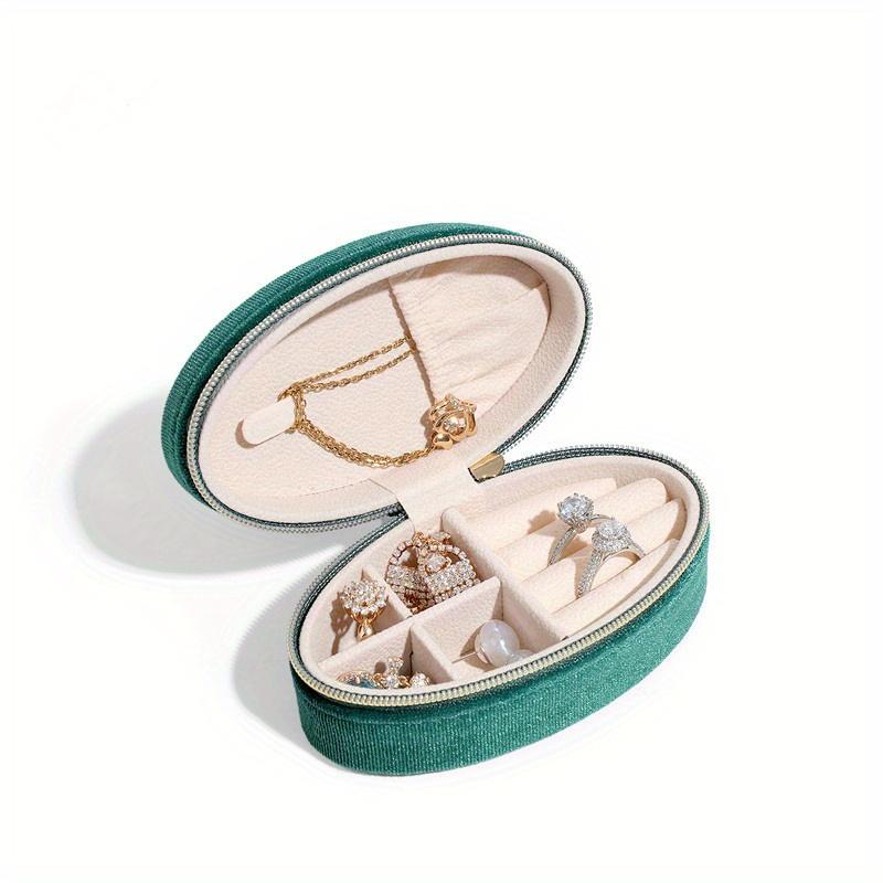 

1Pc Velvet Jewelry Box For Women Geometric Ellipse Jewelry Storage Case Necklace Ring Earrings Travel Portable Zipper Boxes зелёный