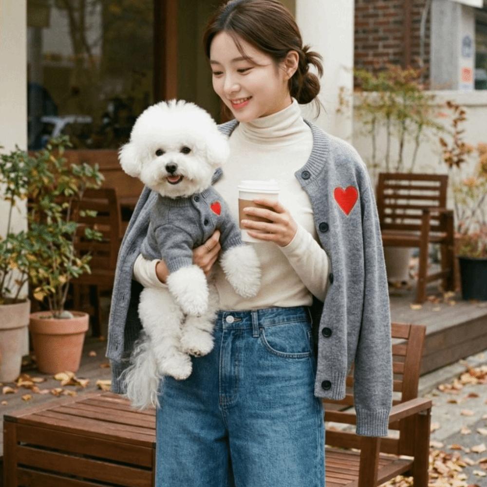Heart Print Pet Cardigan Romantic Pet Knitted Coat Comfortable Spring Cat Clothes  Outdoor Walking
