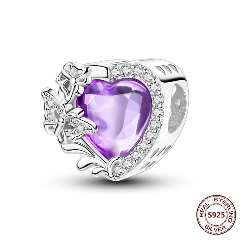 Butterfly Charm copper Authentic Pink Blue Zircon Fly Butterflies Safety Chain Clip Charm Bead Charms Compatible With Bracelets Do It Yourself Jewelle