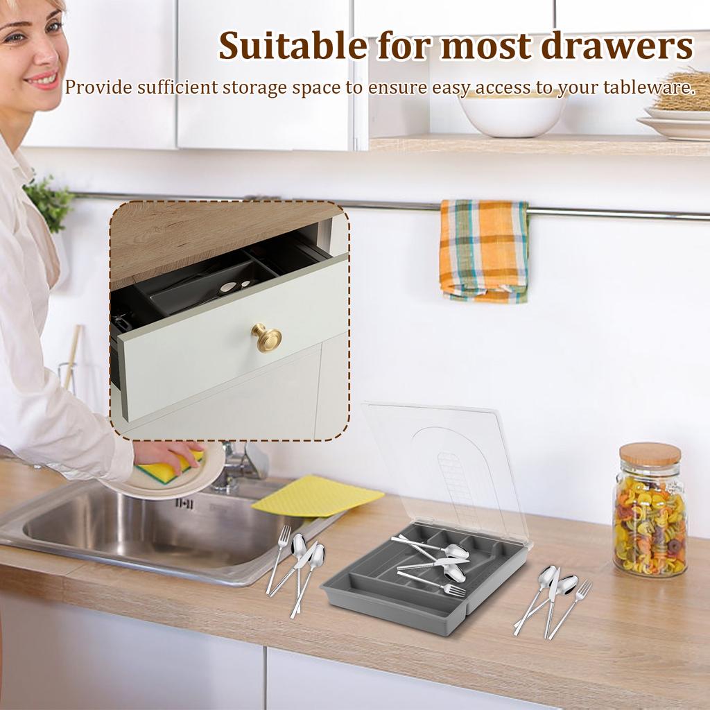 Portable Utensil Storage Box Sealed Dustproof Cutlery Organiser Trays with Lid for Kitchen Spoons Forks Knives Organiser New