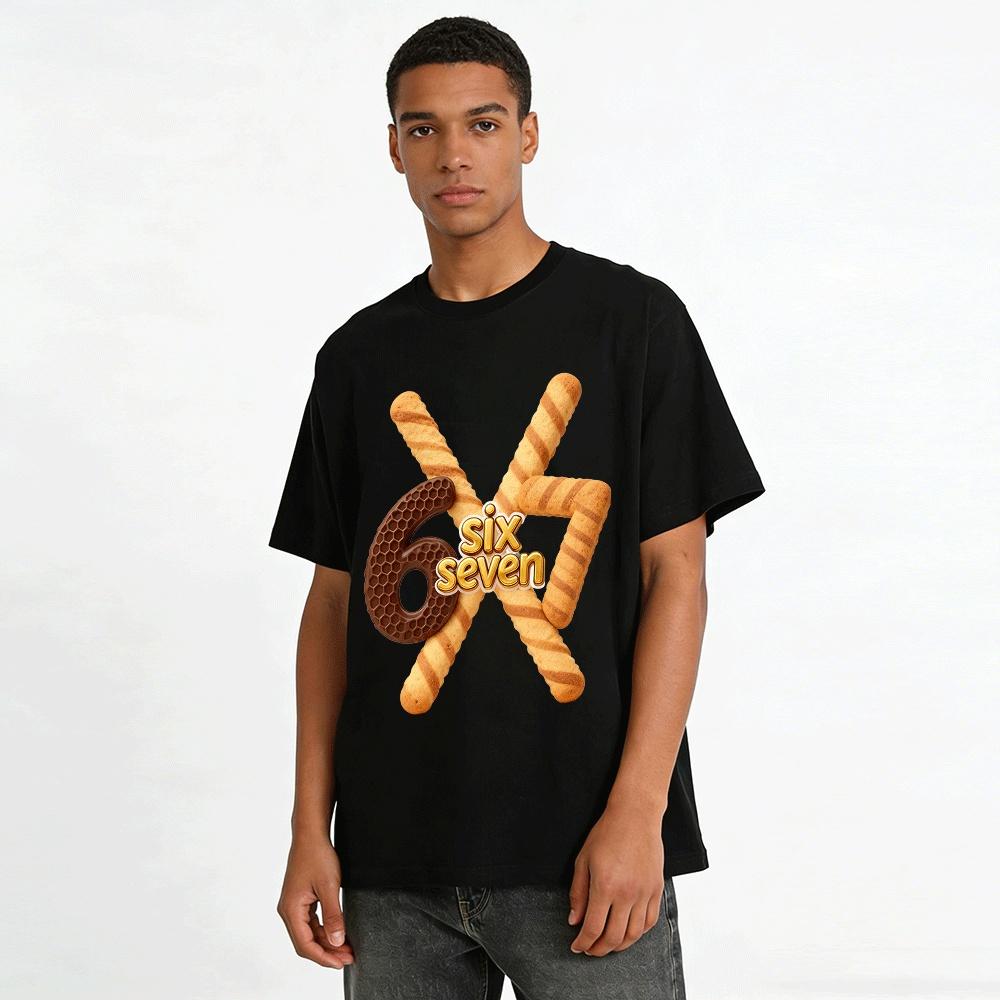 Fun Number 67 Cookie Print Casual Short Sleeve T-Shirt Pure cotton T-shirt