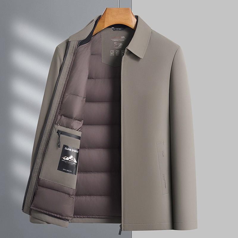 Mens Detachable Inner Layer Down Jacket 90% Duck Fill Winter Warm Coat Middle-Aged Men Business Casual