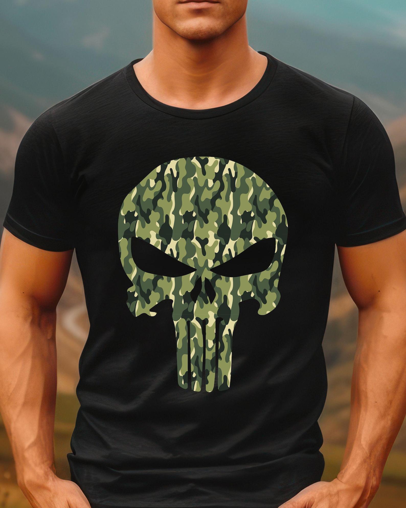 Camo Skull Graphic Tshirt | Military Camouflage Skull Tee, Army Graphic, 8 colors 4XL