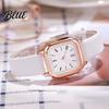 Quartz Movement Watch Women Square Dial Faux Leather Strap Ladies