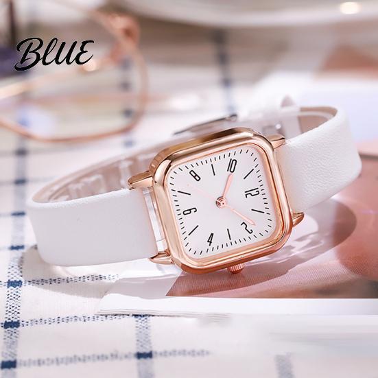 Quartz Movement Watch Women Square Dial Faux Leather Strap Ladies