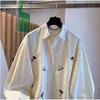 Korean Version of European Cartoon Embroidered Shirt Women's Autumn Design Cotton Large Version Long-sleeved Shirt Lazy Cardigan Top
