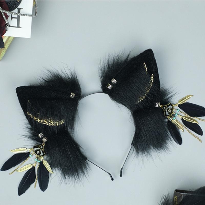 Bandeau Cheveux Oreilles de Chat Renard en Fausse Fourrure Poilue Fête Cosplay Bandeau Cheveux Headwear