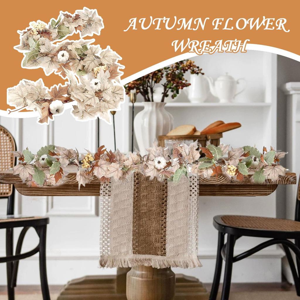 Halloween Garland For Mantle 5.9FT White Thanksgiving Pumpkin Autumn Garland Party Centerpieces For Bookshelf Kitchen Festival