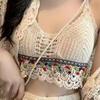 Tassel Crop Tops Retro Wild Hollow Perspective Sexy Spaghetti Strap Tanke Top Women Built In Bra New Back Lace Halter Neck