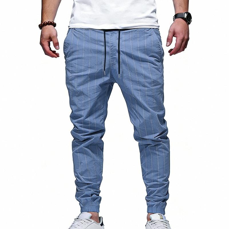 Mens Loose Casual Linen Striped Jogger Pants Straight Leg Commuter Trousers