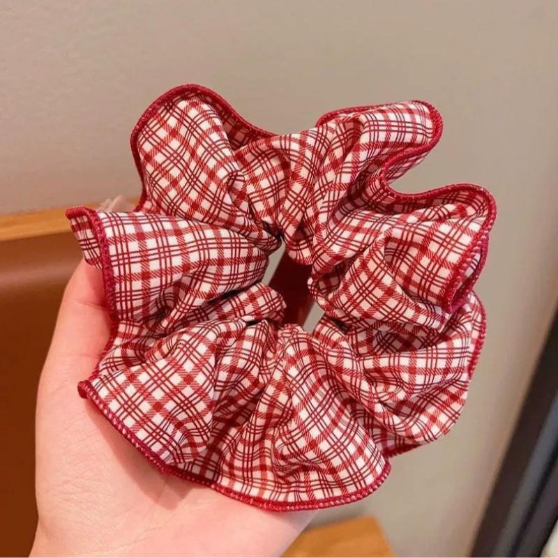 High End Red Cute Dot Plaid Scrunchies For Women Girls Soft Elastic Hair Ties Gentle Hair Bands Fashion Hair Accessories